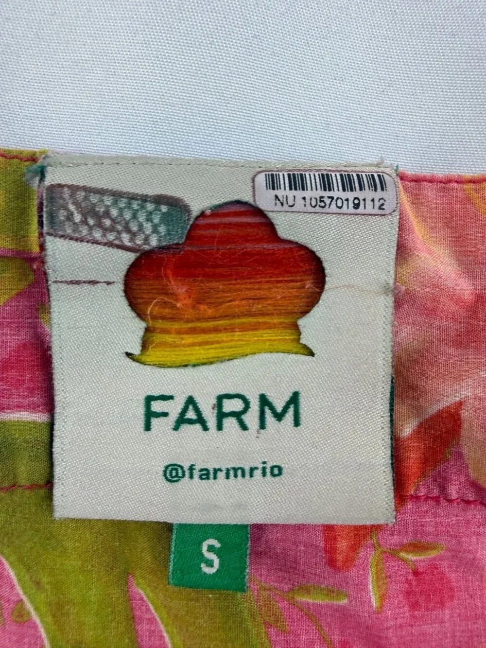 Farm Rio Tropical Print Puff Sleeve Crop Top Pink S